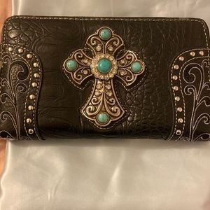 Black clutch wallet w a cross